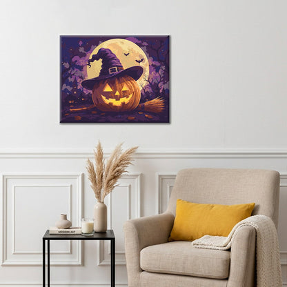 Jack-o-Lantern i en häxhatt – Måla efter nummer