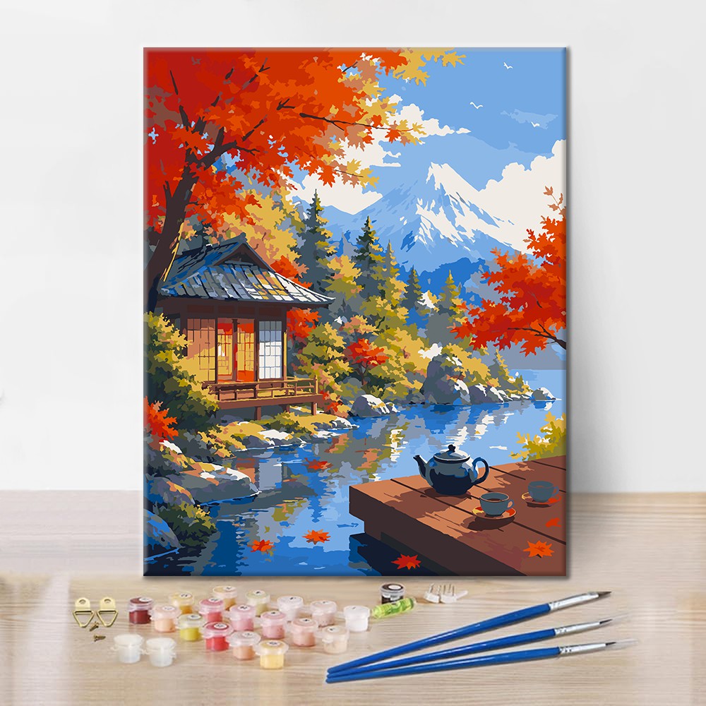 Japansk paviljong vid berget Fuji – Måla efter nummer