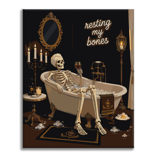 Skelett som vilar i ett vintagebad – Måla efter siffror