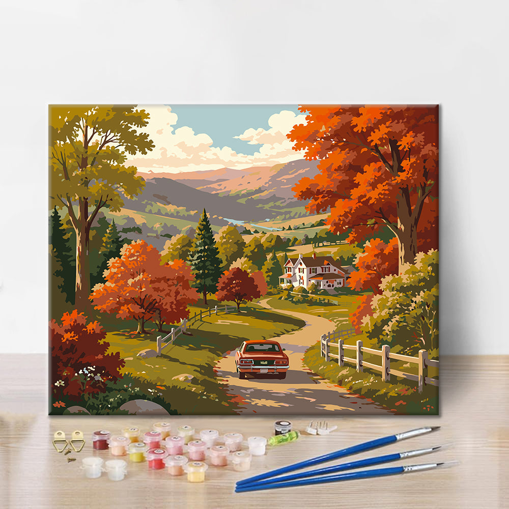 Country Drive genom Autumn Hills – Måla efter nummer