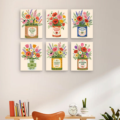 Vildblommor i vintage burkar - Måla efter nummer