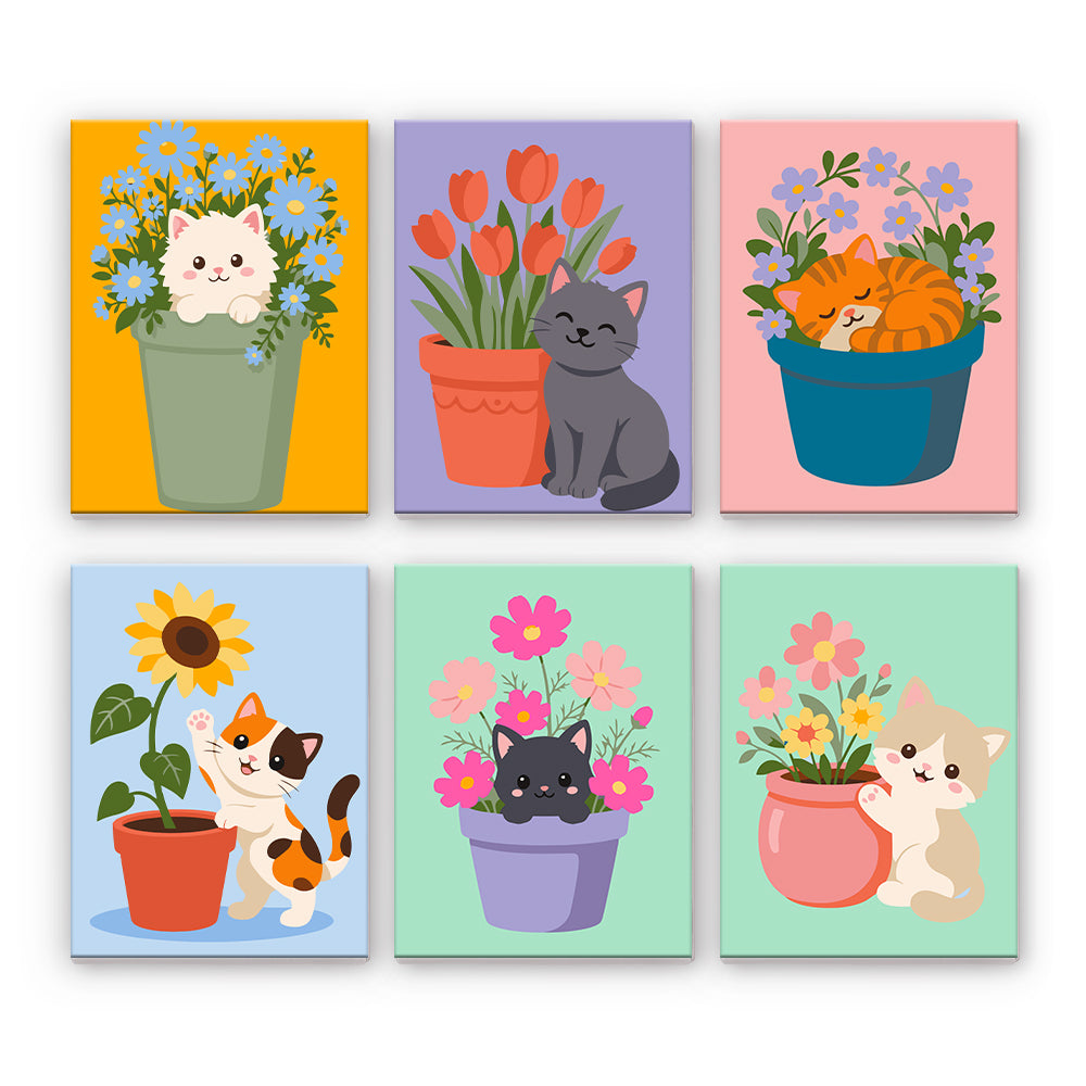 Katter med blommor - Måla efter nummer