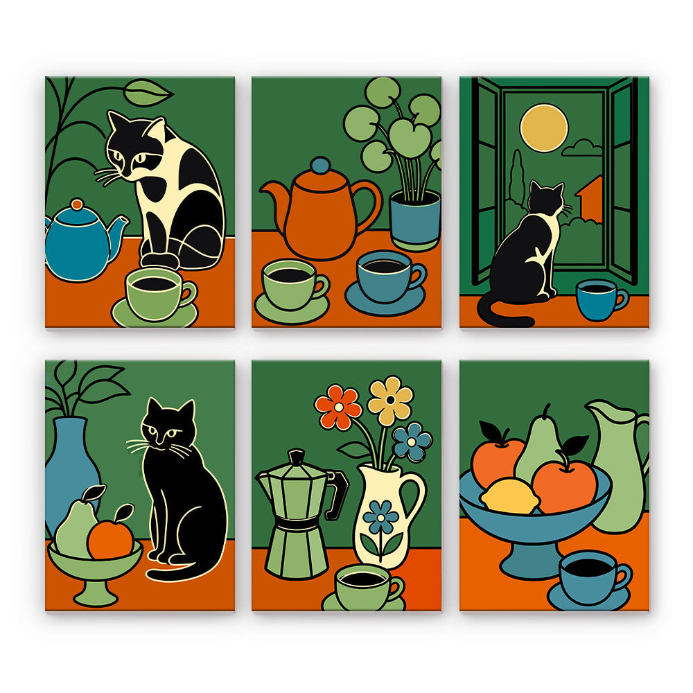 Katter och kaffe stilleben - Måla efter nummer