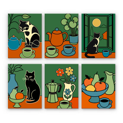Katter och kaffe stilleben - Måla efter nummer