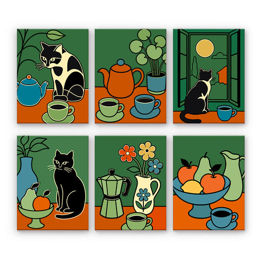Katter och kaffe stilleben - Måla efter nummer