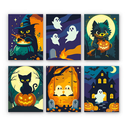 Halloween katter och spöken - Måla efter nummer