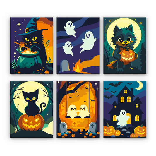 Halloween katter och spöken - Måla efter nummer