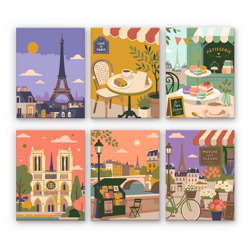 Paris Café och landmärkesscener - Måla efter nummer
