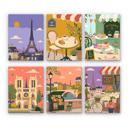Paris Café och landmärkesscener - Måla efter nummer