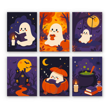 Mysiga Halloween-spöken - Måla efter nummer