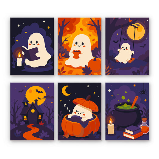 Mysiga Halloween-spöken - Måla efter nummer