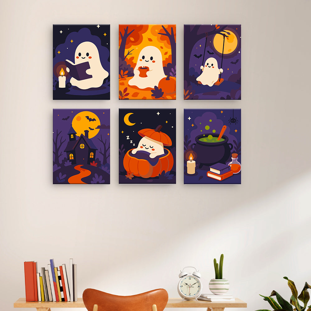 Mysiga Halloween-spöken - Måla efter nummer
