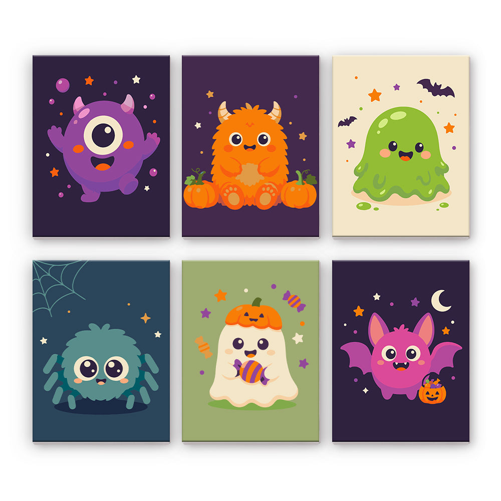 Söta Halloween-monster - Måla efter nummer
