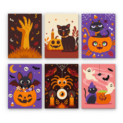 Söta Halloweenkatter - Måla efter nummer