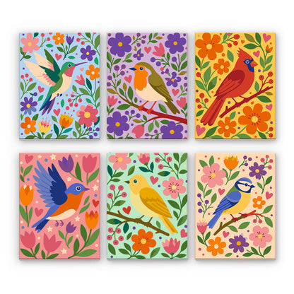 Blomfågelillustrationer - Måla efter nummer