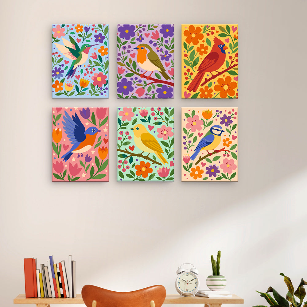 Blomfågelillustrationer - Måla efter nummer