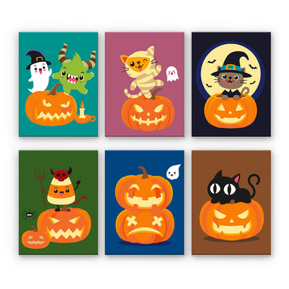 Halloween katter och pumpor - Måla efter nummer