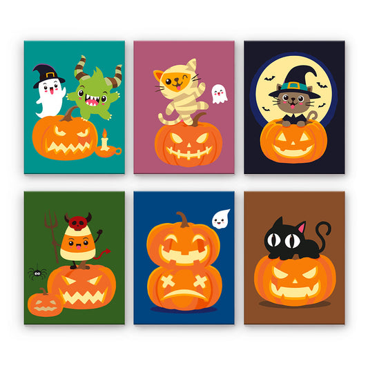 Halloween katter och pumpor - Måla efter nummer