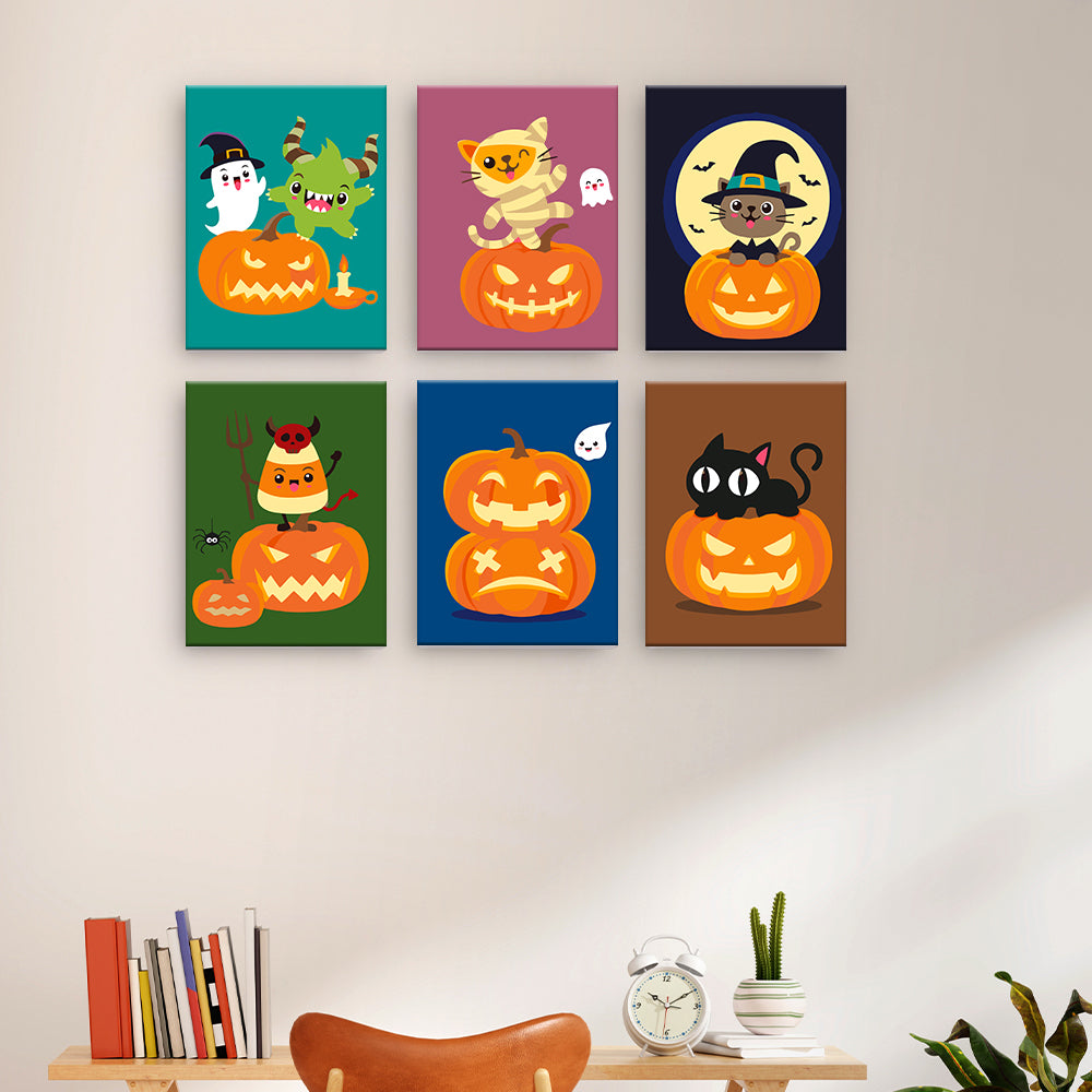 Halloween katter och pumpor - Måla efter nummer