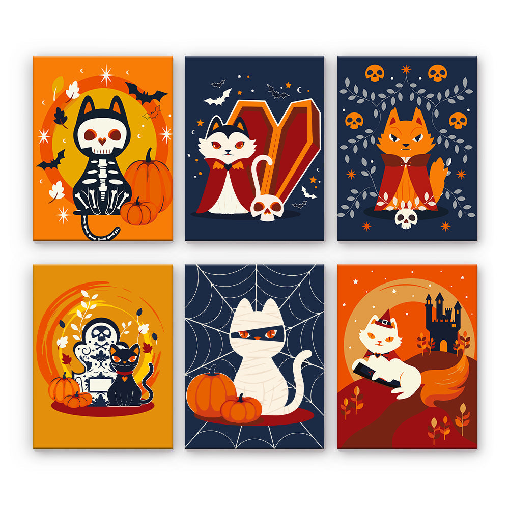 Halloween katter i kostym - Måla efter nummer