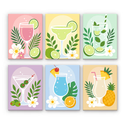 Pastell Tropical Cocktails - Måla efter nummer