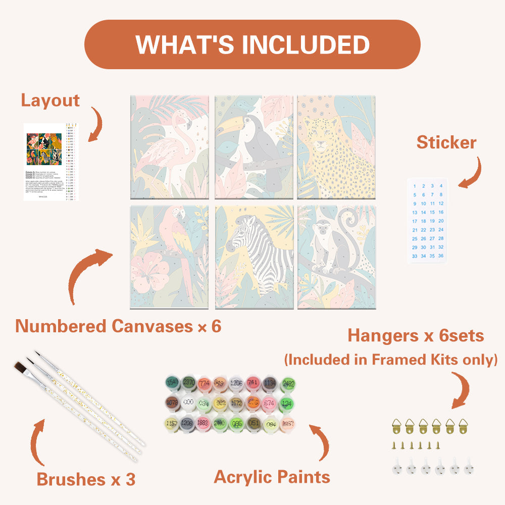 Tropiska vilda djur - Måla efter nummer