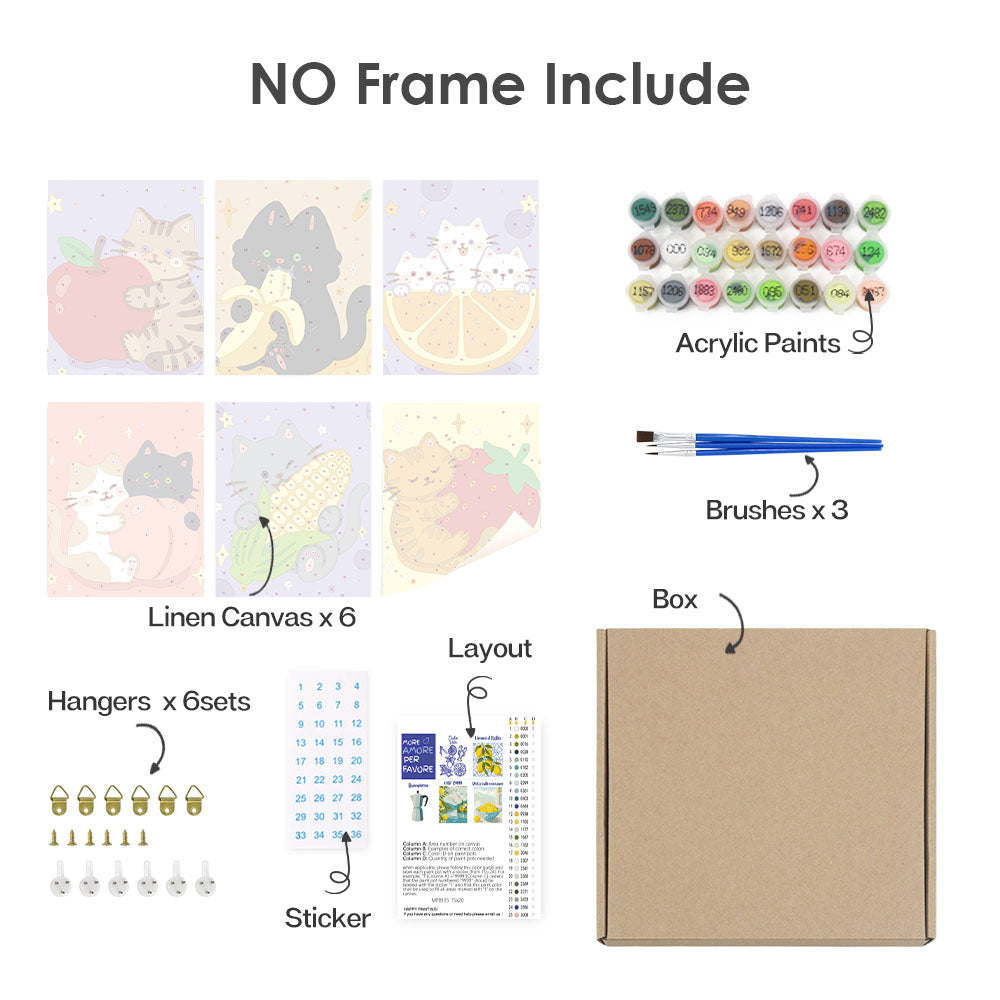 Kattungar och frukter - Måla efter nummer