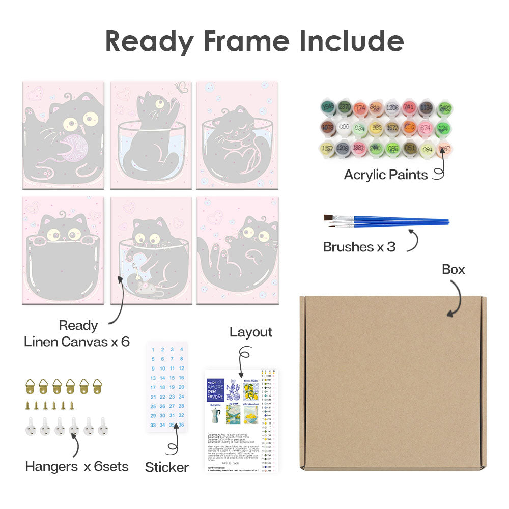 Rosa svarta katter - Måla efter nummer