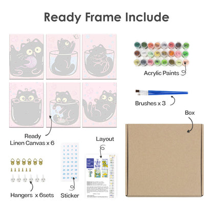 Rosa svarta katter - Måla efter nummer