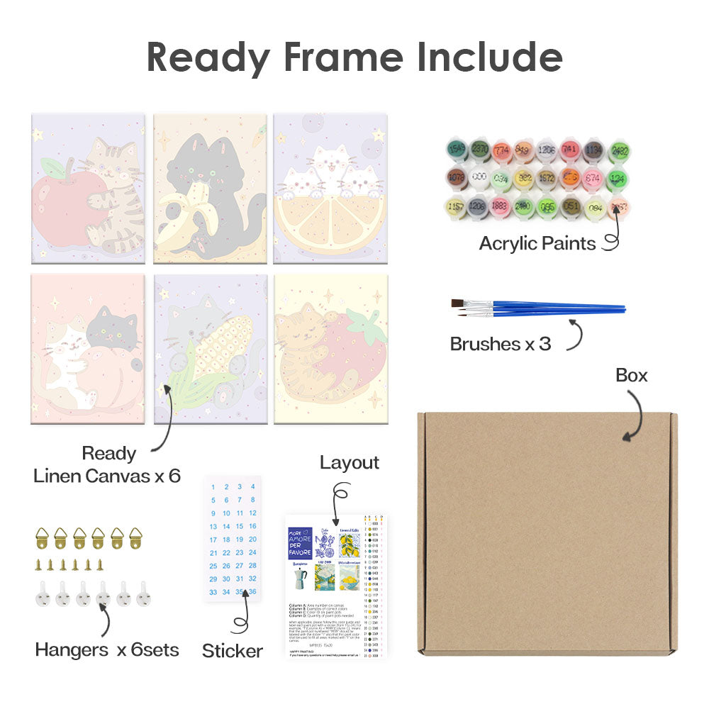 Kattungar och frukter - Måla efter nummer