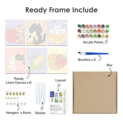 Kattungar och frukter - Måla efter nummer